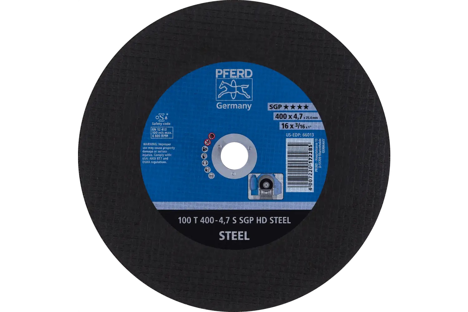 Picture of Pferd Large Diameter Cut-Off Wheel 16" X 1/8 X 1, Sgp Hd Steel, S, Aluminum Oxide
